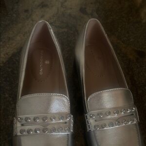 Bandolino Metallic Silver Studded Loafers - Women's